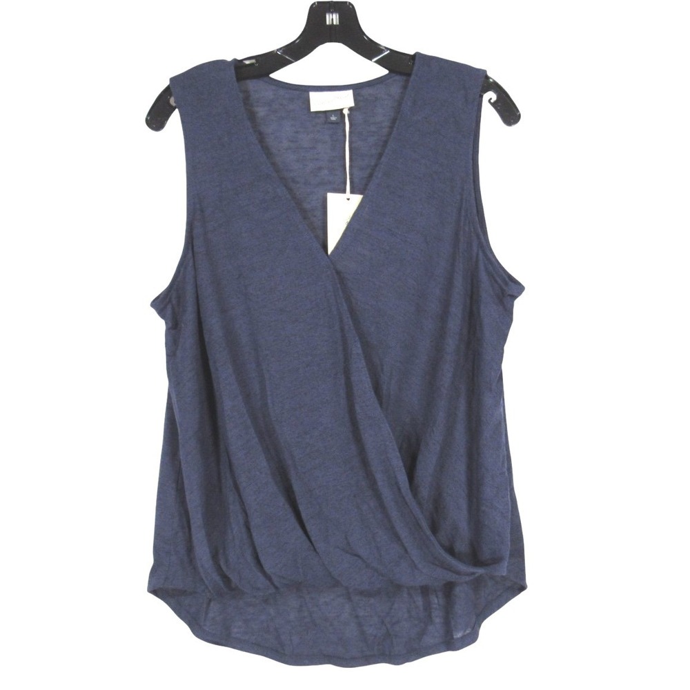 NWT UNIVERSAL THREADS Navy SLUB KNIT Sleeveless BLOUSON SURPLICE BLOUSE/TOP Sz L